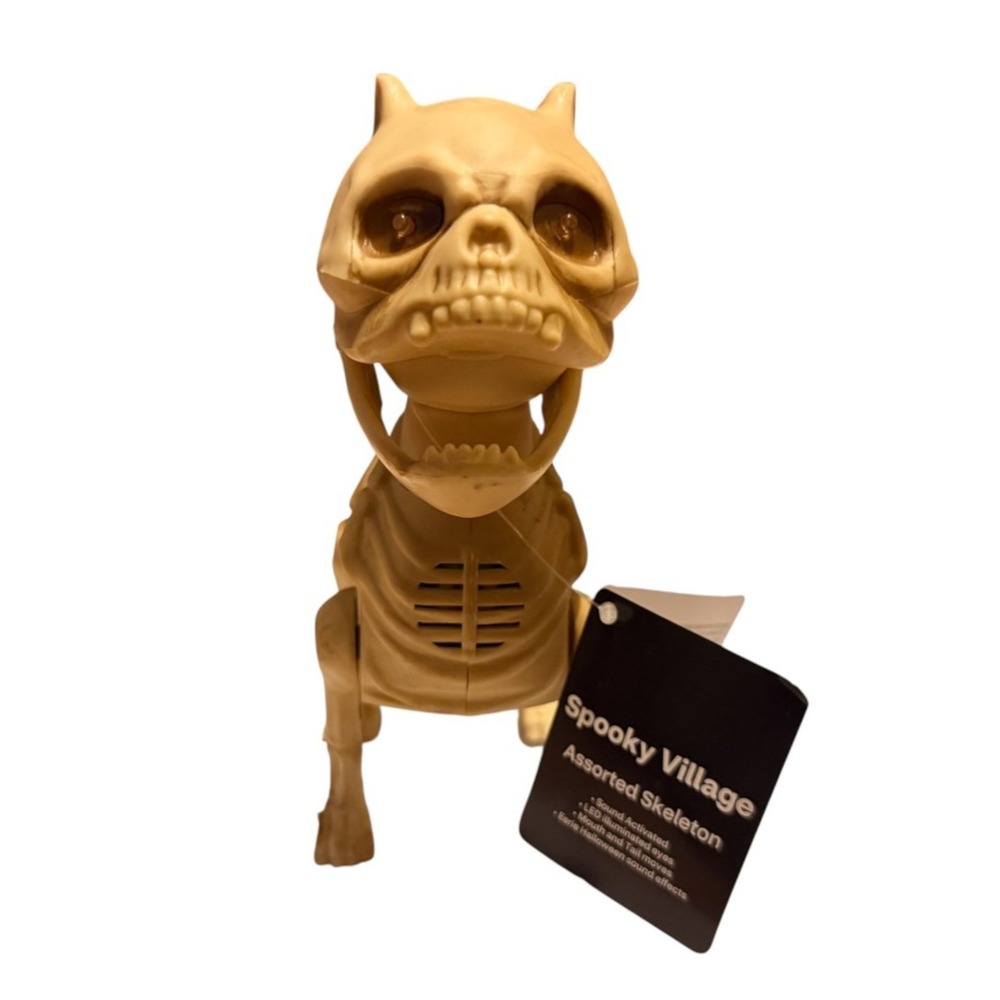 Animated Skeleton Dog Halloween Prop LED Light Sound Spooky Village Bin Deal